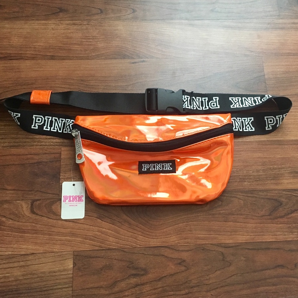 NWT✨ Victoria's Secret PINK Orange Iridescent Holographic Fanny Pack Waist Bag